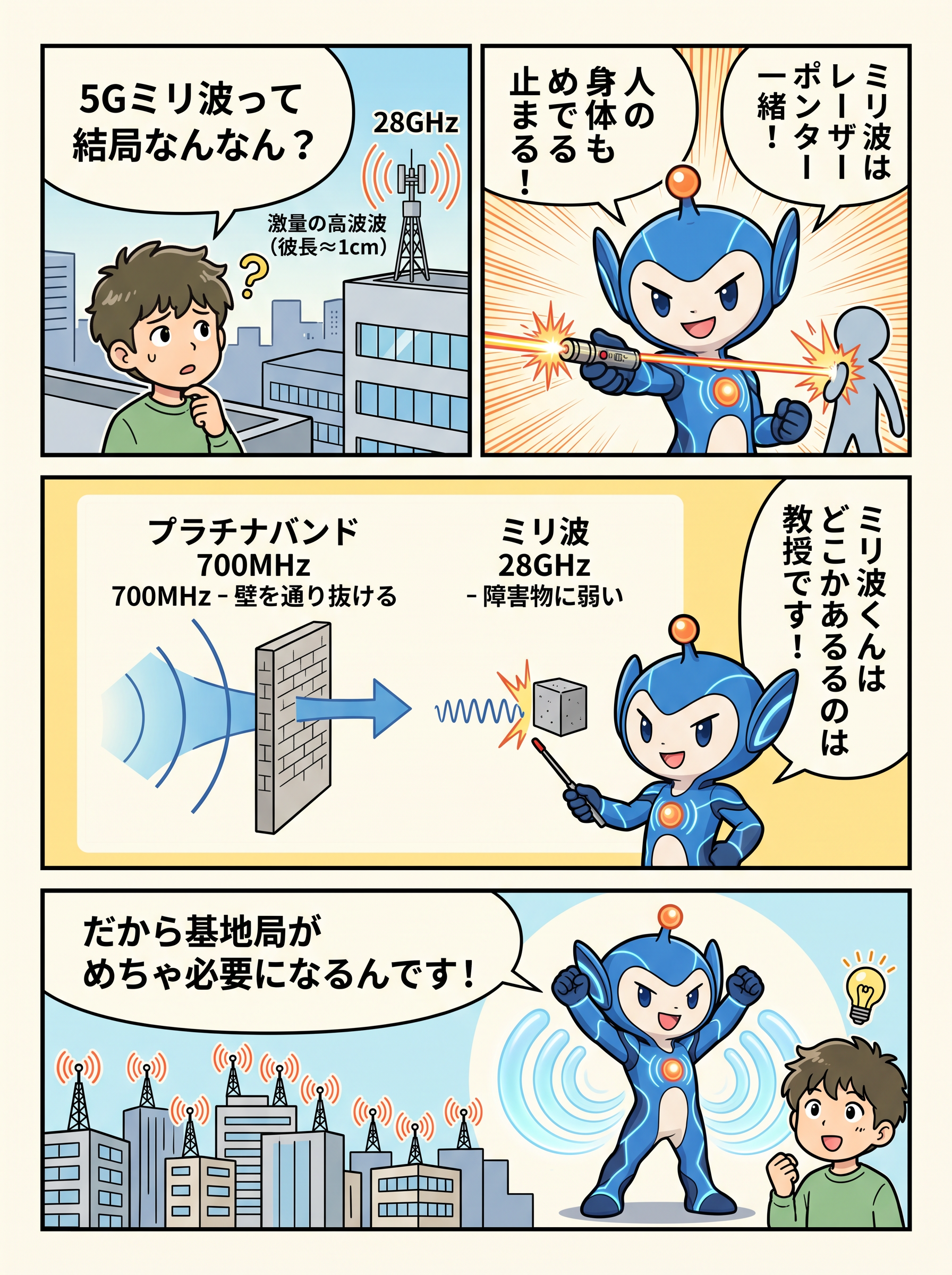 ミリ波はレーザーポインター、人の身体でも止まる